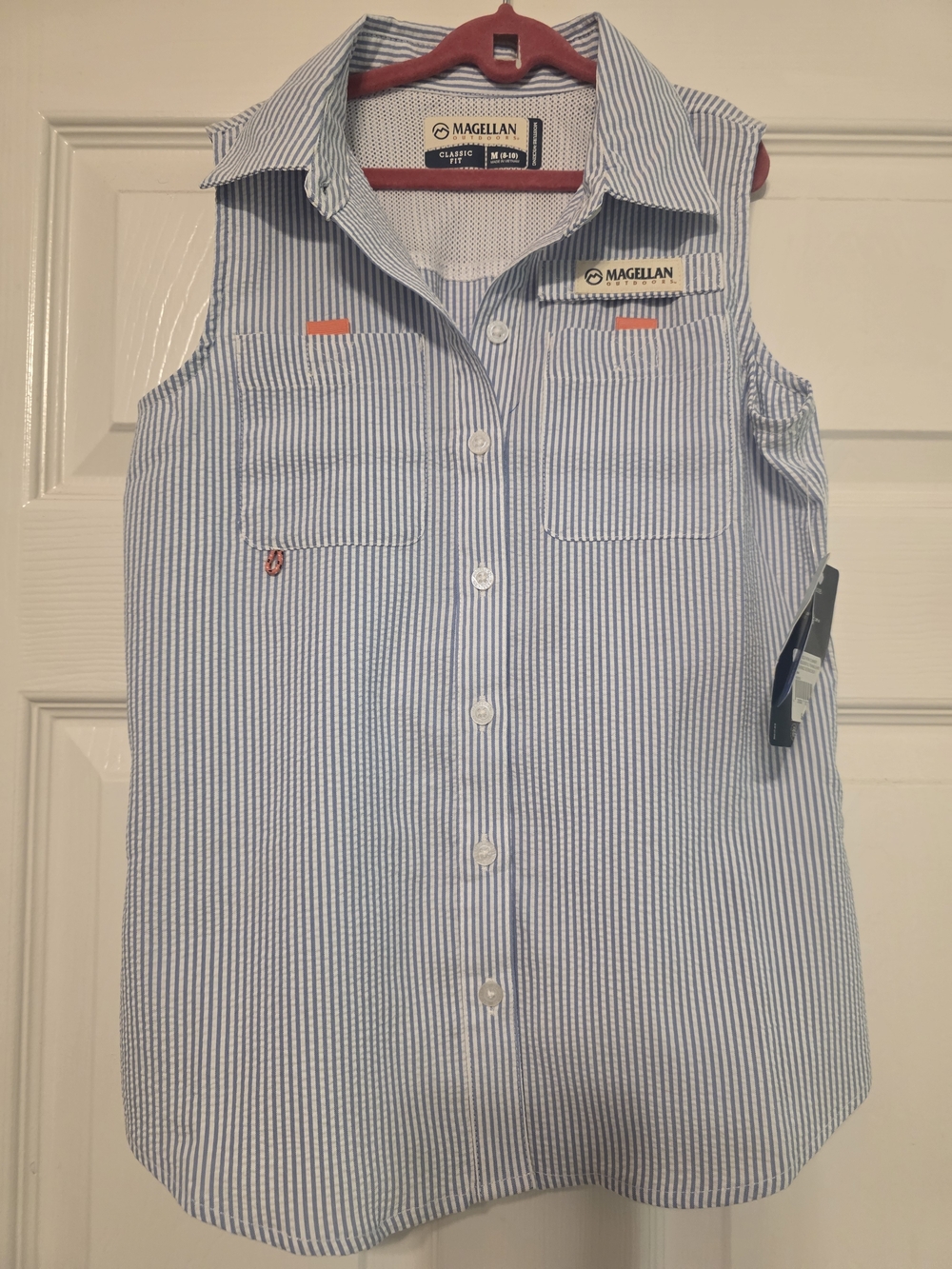 Magellan Outdoors Kids' Sleeveless Button-Down Shirt - Light Blue Stripe